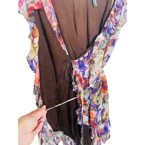 COPY - Anthropologie Wrap Dress Size M Floral Mini Ruffled Purple Bohemian Flow… - Picture 6 of 12